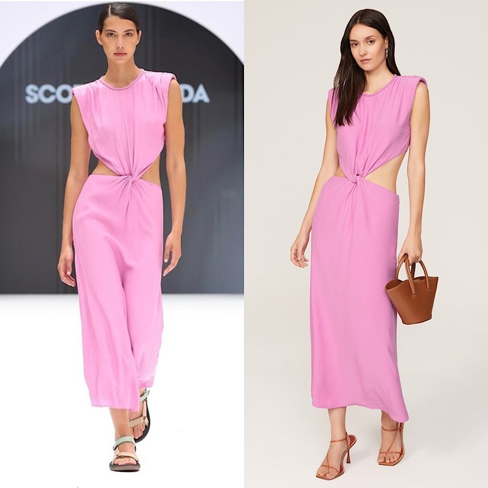 SCOTCH & SODA Pink Lilac Crepe Sleeveless‎ Twist Front Side Cutout Midi Dress 8